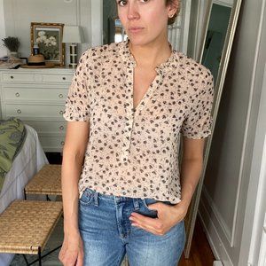 Bohme Peach Floral Puff Sleeve Top size Small